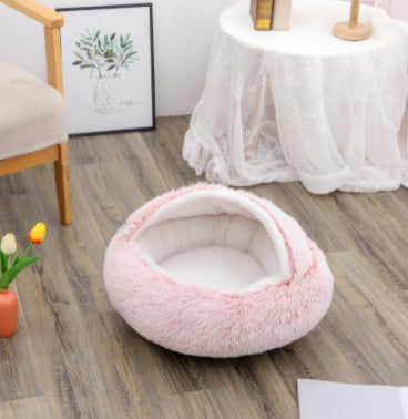 2-in-1 Dog and Cat Bed, Pet Winter Bed, Round Plush Warm Bed House, Soft Long Plush Pets Bed, Pet Products