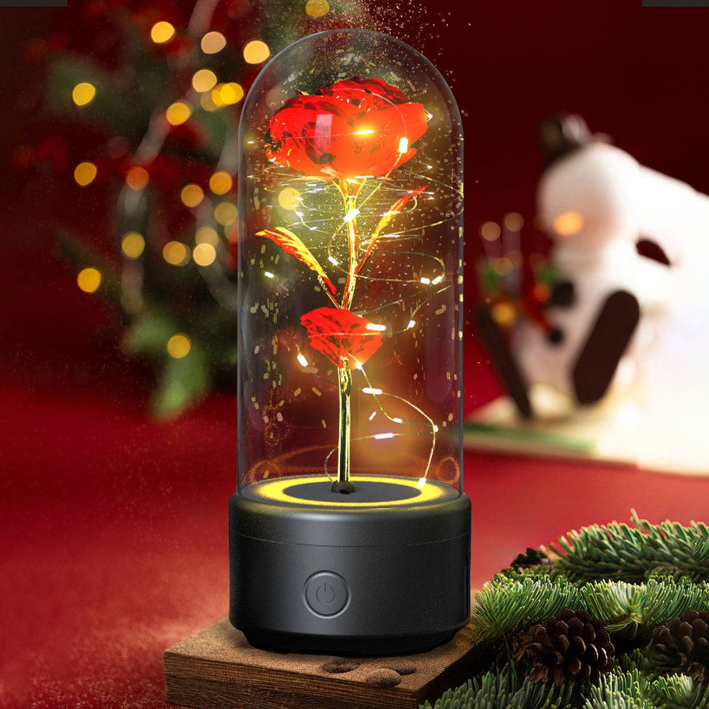 Lumière LED créative 2 en 1 fleurs roses cadeau pour la Saint-Valentin, ornement lumineux de lumière nocturne rose en couverture de verre