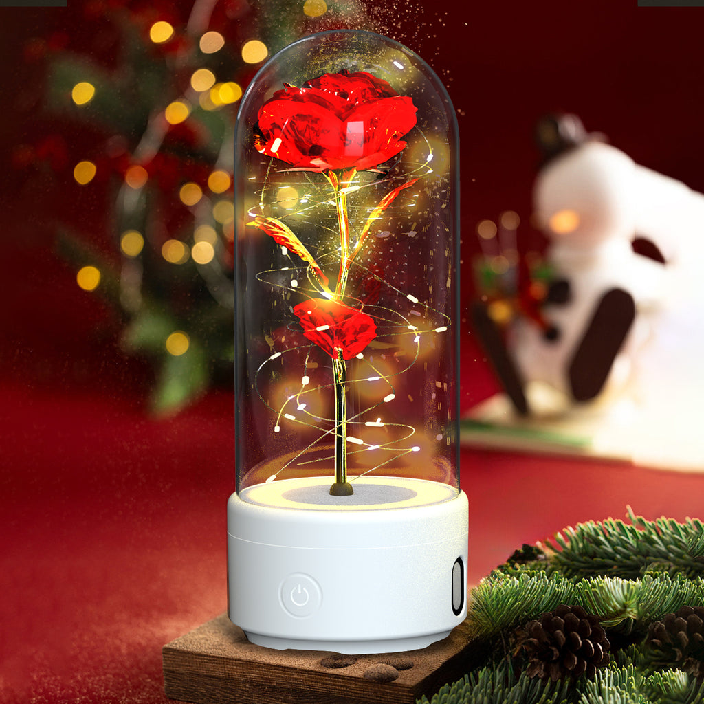 Lumière LED créative 2 en 1 fleurs roses cadeau pour la Saint-Valentin, ornement lumineux de lumière nocturne rose en couverture de verre