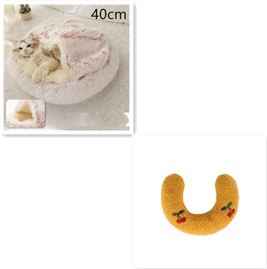 2-in-1 Dog and Cat Bed, Pet Winter Bed, Round Plush Warm Bed House, Soft Long Plush Pets Bed, Pet Products