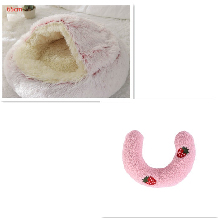 2-in-1 Dog and Cat Bed, Pet Winter Bed, Round Plush Warm Bed House, Soft Long Plush Pets Bed, Pet Products