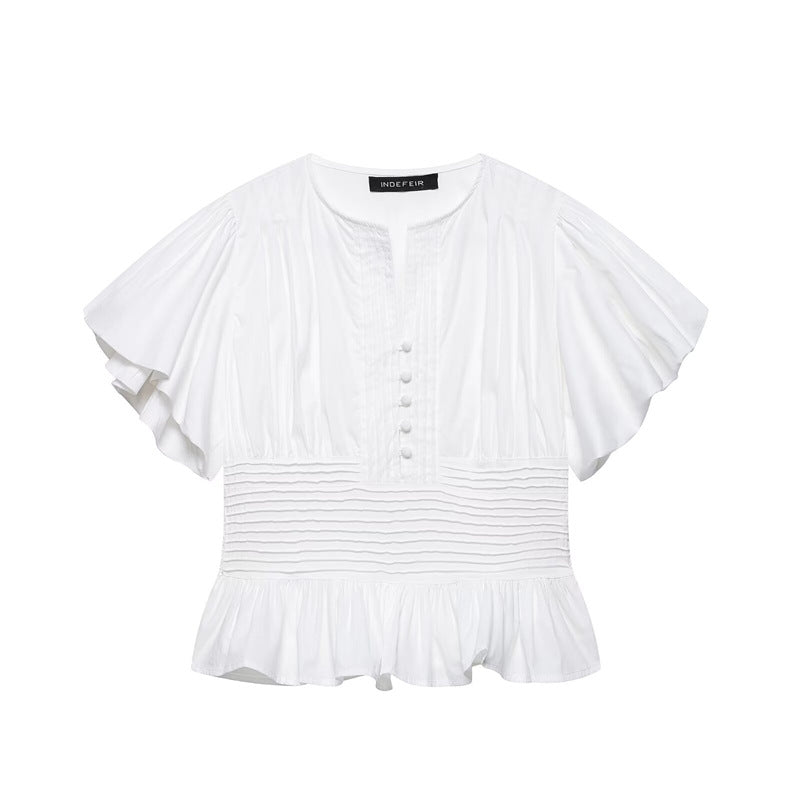 Ruffled Puff-Sleeve Blouse Top