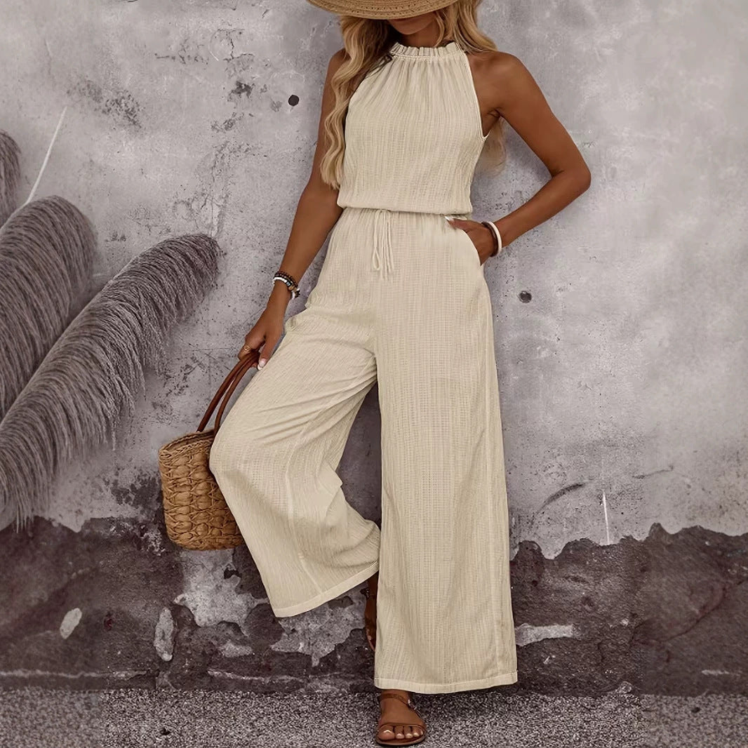 Women's Draped Collar Top and Casual Pants Set