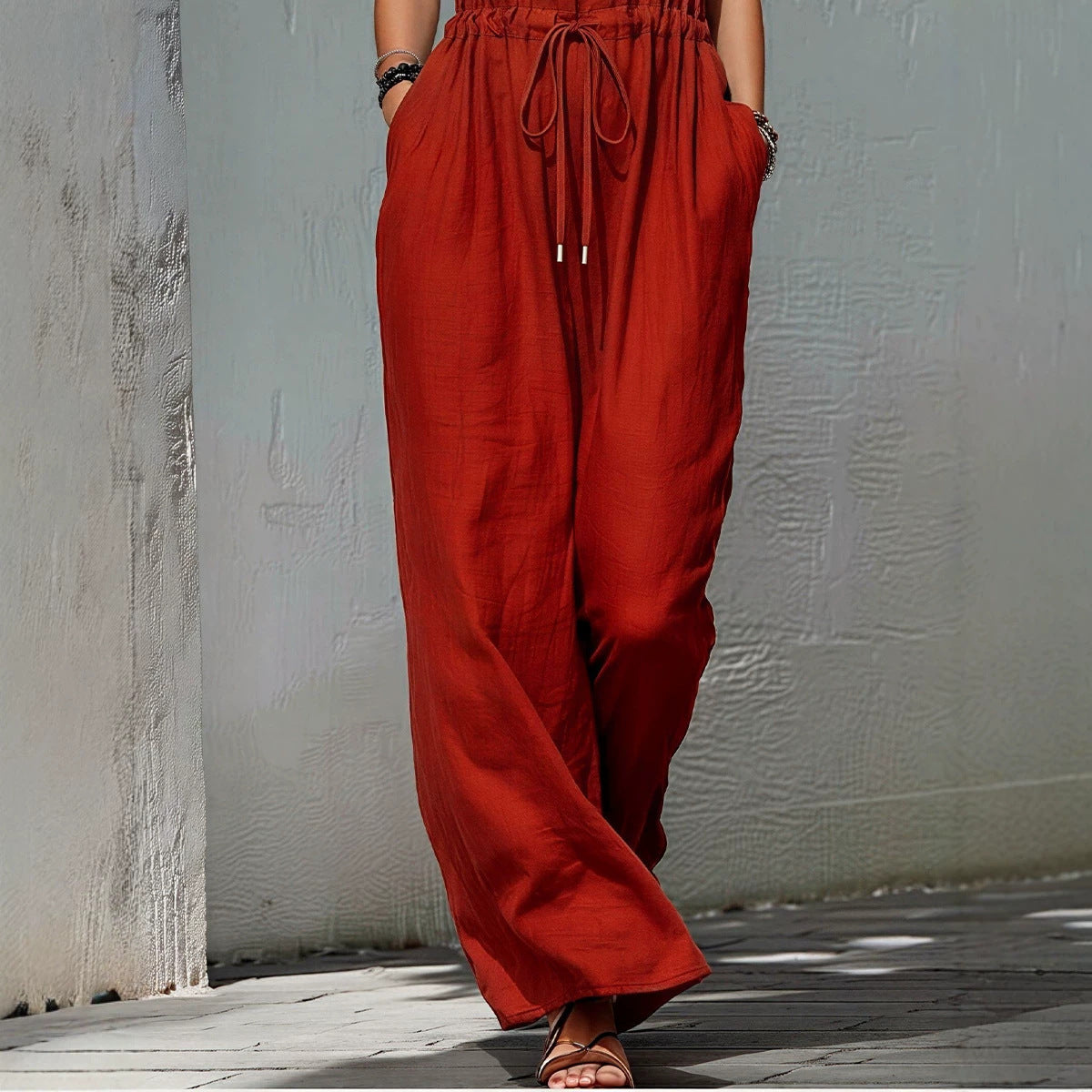 Women's Sleeveless Solid Color Long Vacation Jumpsuit