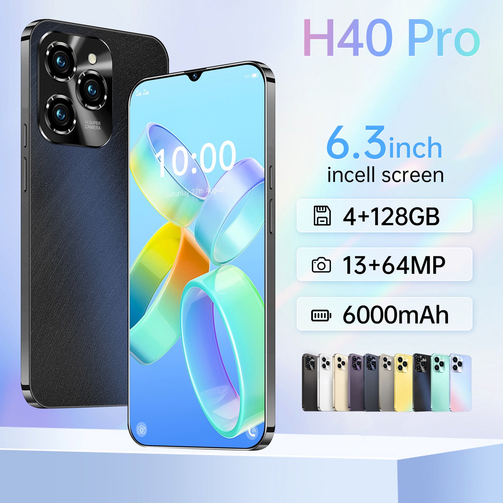 6.3-inch HOT40 Unlocked Phone Dual SIM 4G Phone, Android Smartphone 4GB 128GB ROM