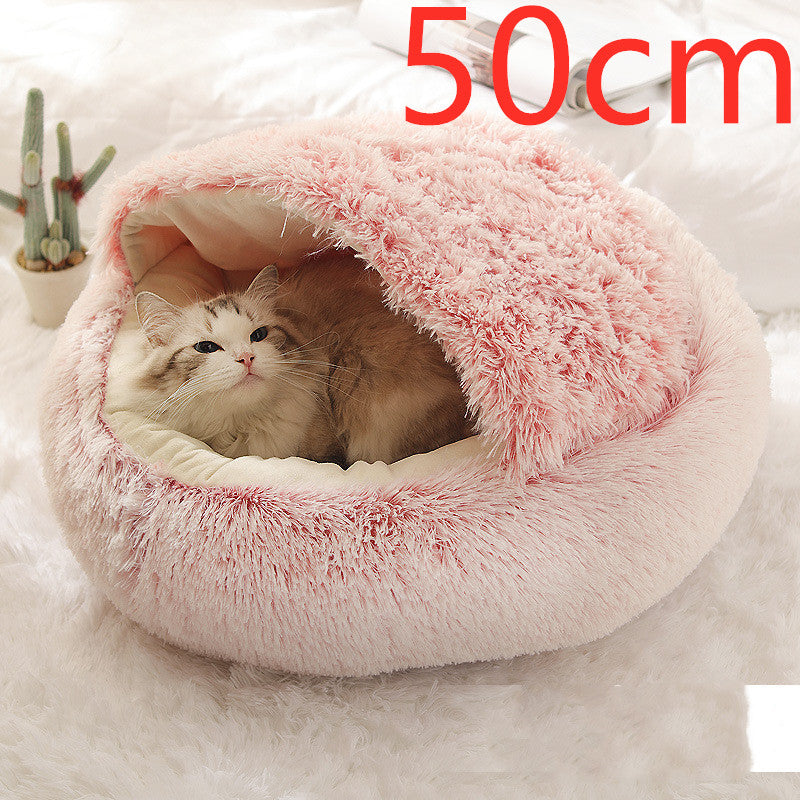 2-in-1 Dog and Cat Bed, Pet Winter Bed, Round Plush Warm Bed House, Soft Long Plush Pets Bed, Pet Products