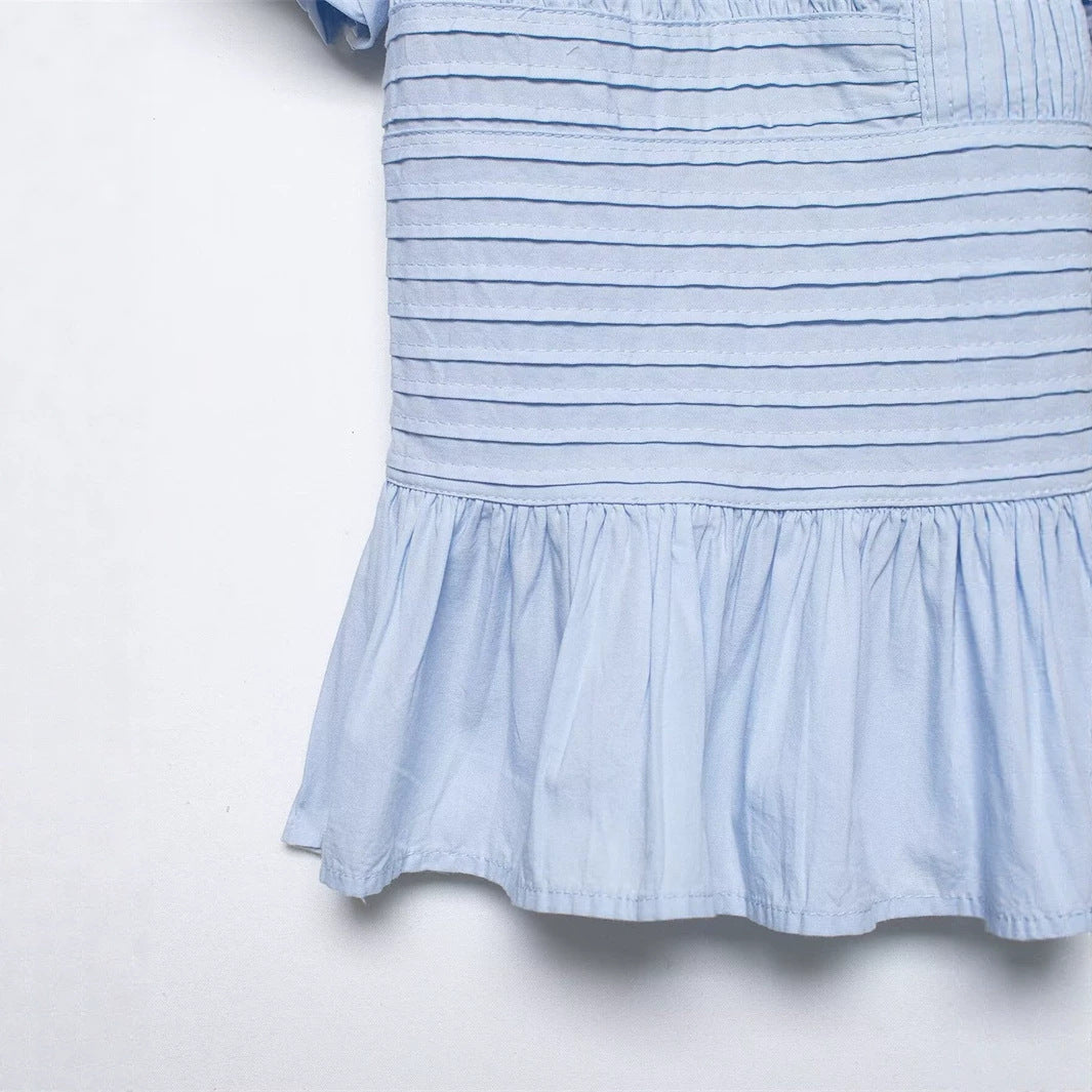 Ruffled Puff-Sleeve Blouse Top