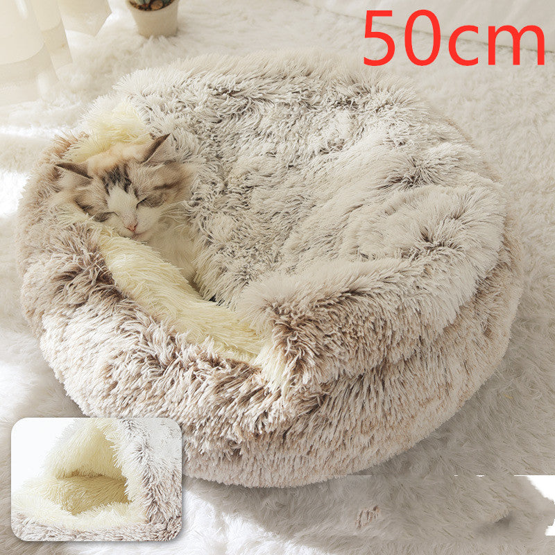 2-in-1 Dog and Cat Bed, Pet Winter Bed, Round Plush Warm Bed House, Soft Long Plush Pets Bed, Pet Products