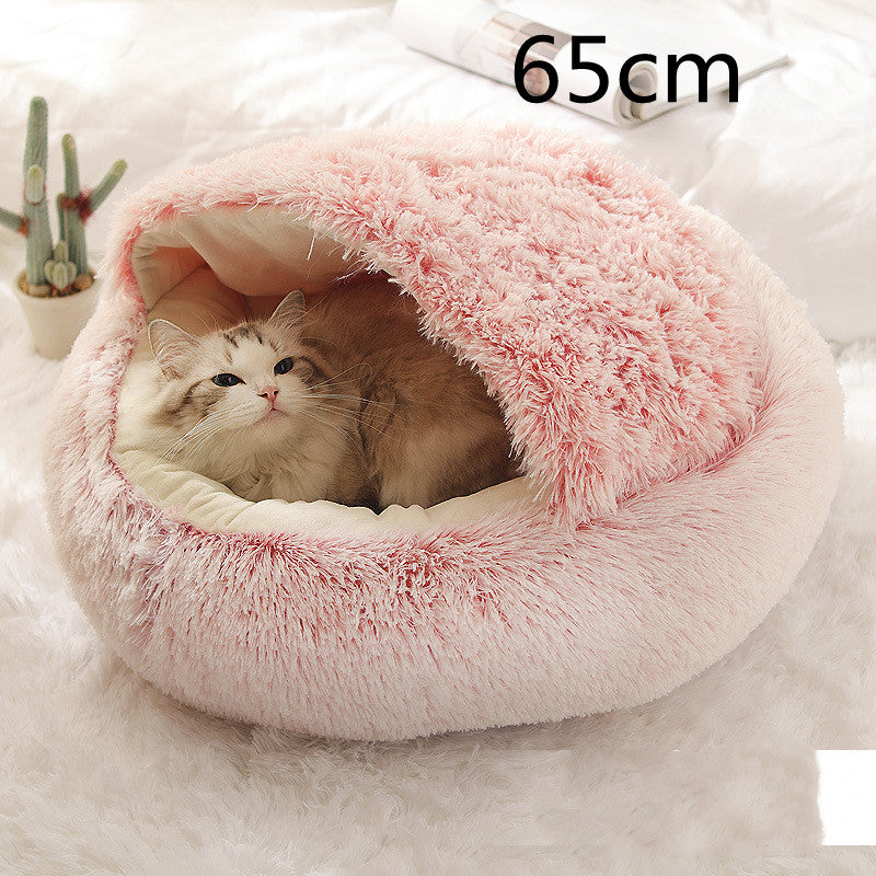 2-in-1 Dog and Cat Bed, Pet Winter Bed, Round Plush Warm Bed House, Soft Long Plush Pets Bed, Pet Products