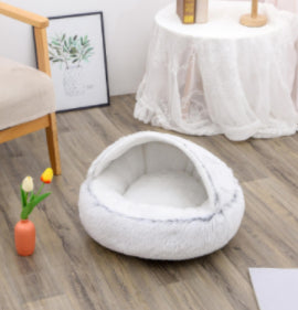 2-in-1 Dog and Cat Bed, Pet Winter Bed, Round Plush Warm Bed House, Soft Long Plush Pets Bed, Pet Products
