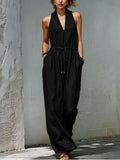 Women's Sleeveless Solid Color Long Vacation Jumpsuit