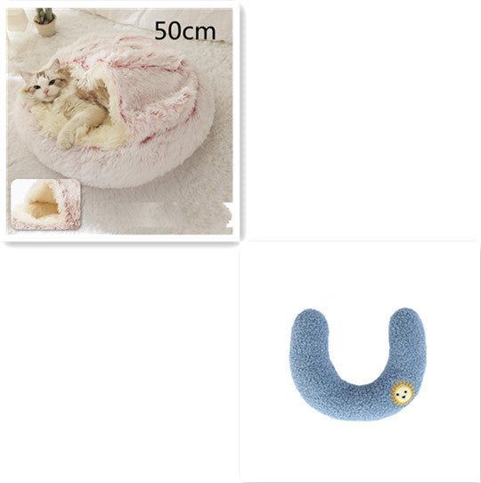 2-in-1 Dog and Cat Bed, Pet Winter Bed, Round Plush Warm Bed House, Soft Long Plush Pets Bed, Pet Products