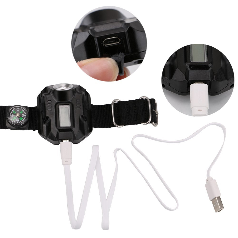 LED montre de poche lampe de poche portable USB light charge 4 mode lumière tactique lampe de poche affichage de l'heure avec boussole