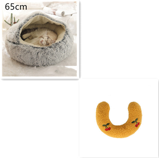 2-in-1 Dog and Cat Bed, Pet Winter Bed, Round Plush Warm Bed House, Soft Long Plush Pets Bed, Pet Products