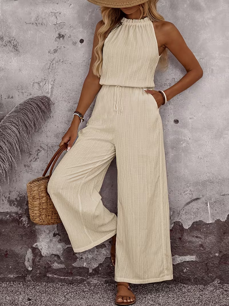 Ensemble pantalon décontracté et haut à col drapé pour femme
