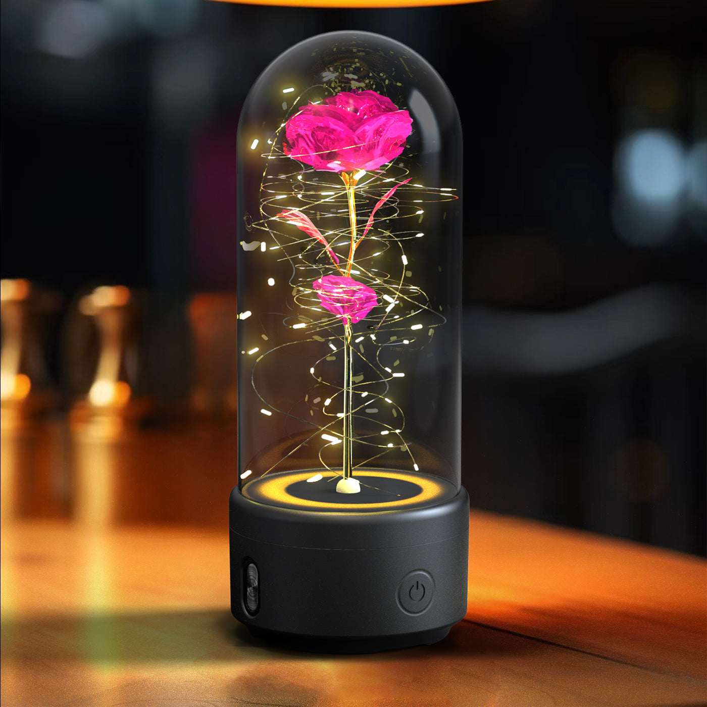 Creative 2-in-1 LED Rose Flower Valentine's Day Gift, Luminous Rose Night Light Ornament in Glass Dome