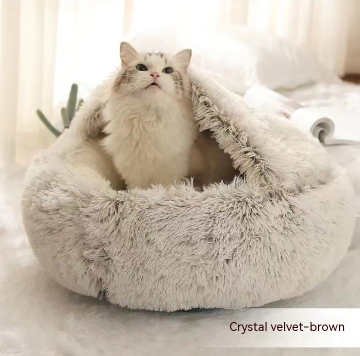 2-in-1 Dog and Cat Bed, Pet Winter Bed, Round Plush Warm Bed House, Soft Long Plush Pets Bed, Pet Products