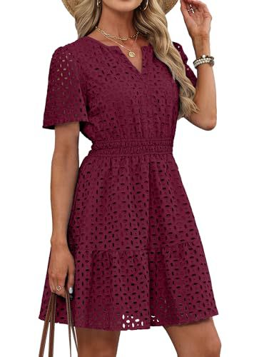 Women's Hollow-out Lace Short-sleeve Dress