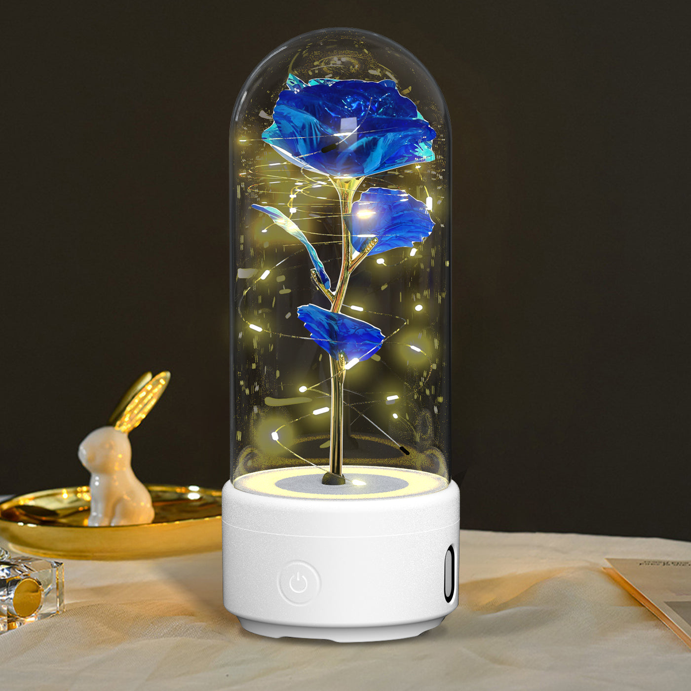 Creative 2-in-1 LED Rose Flower Valentine's Day Gift, Luminous Rose Night Light Ornament in Glass Dome