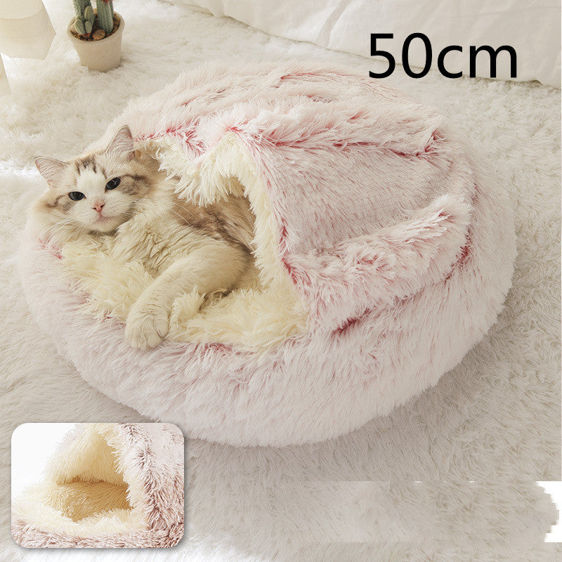 2-in-1 Dog and Cat Bed, Pet Winter Bed, Round Plush Warm Bed House, Soft Long Plush Pets Bed, Pet Products