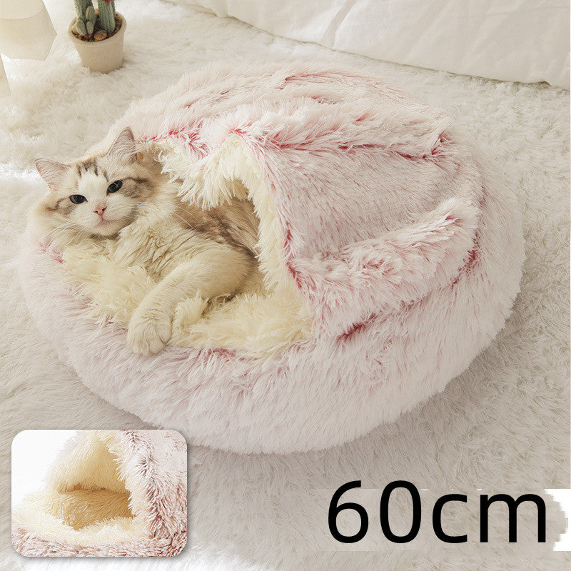 2-in-1 Dog and Cat Bed, Pet Winter Bed, Round Plush Warm Bed House, Soft Long Plush Pets Bed, Pet Products