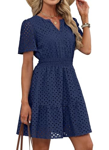 Women's Hollow-out Lace Short-sleeve Dress