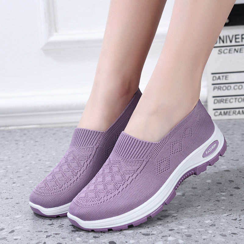 Women's Breathable Classic Style Soft Sole Non-Slip Flyknit Walking Shoes