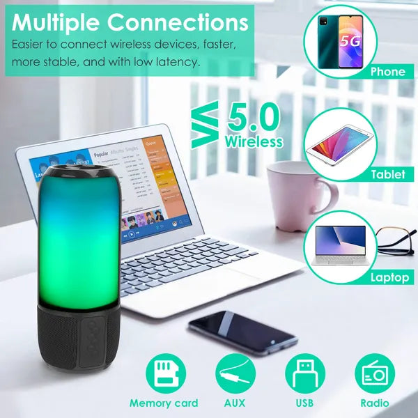 Enceinte portable sans fil Haut-parleur stéréo avec lumière changeante Radio de fête Enceinte TWS pour la maison, l'extérieur et les voyages