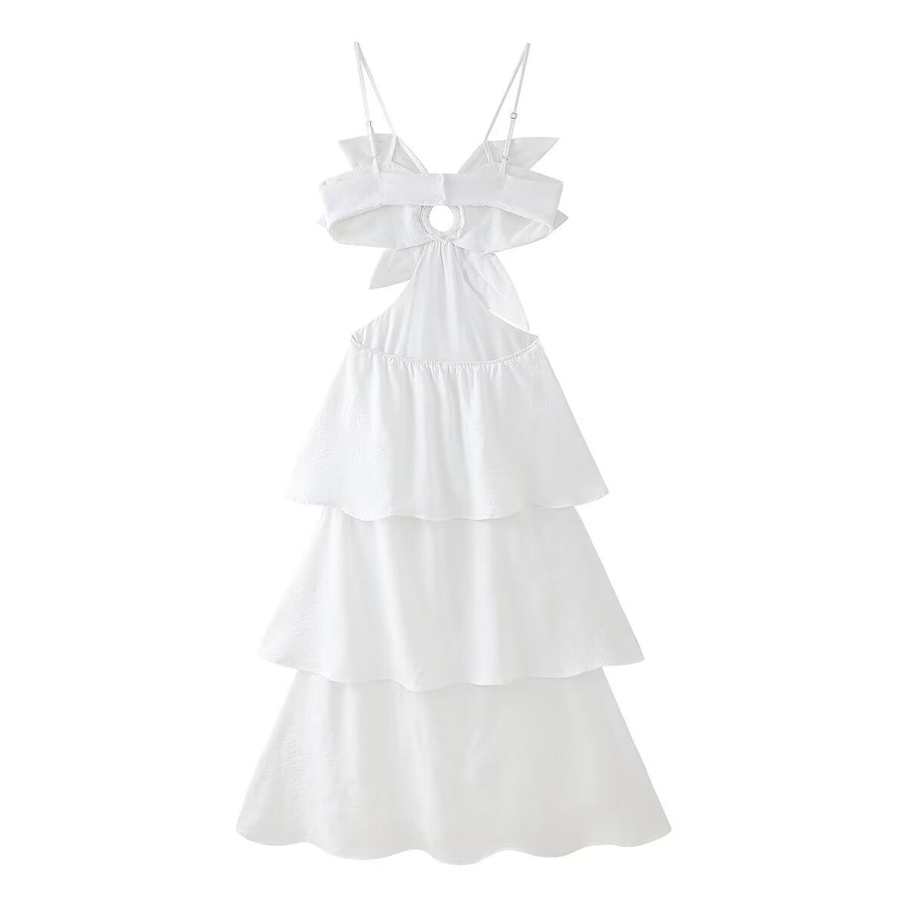 Robe nuisette sexy unie à volants dévoilant le ventre