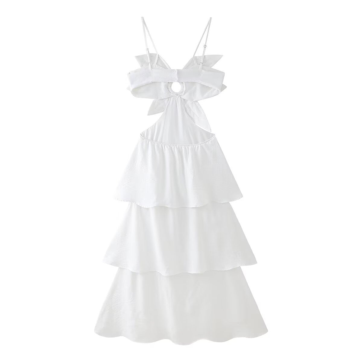 Robe nuisette sexy unie à volants dévoilant le ventre