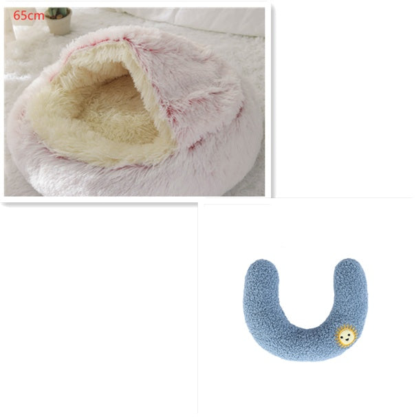 2-in-1 Dog and Cat Bed, Pet Winter Bed, Round Plush Warm Bed House, Soft Long Plush Pets Bed, Pet Products