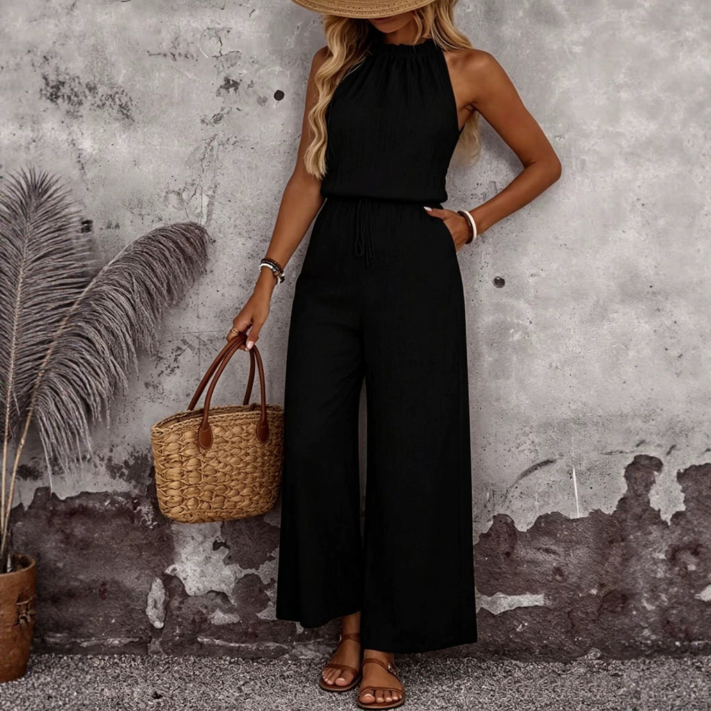 Ensemble pantalon décontracté et haut à col drapé pour femme