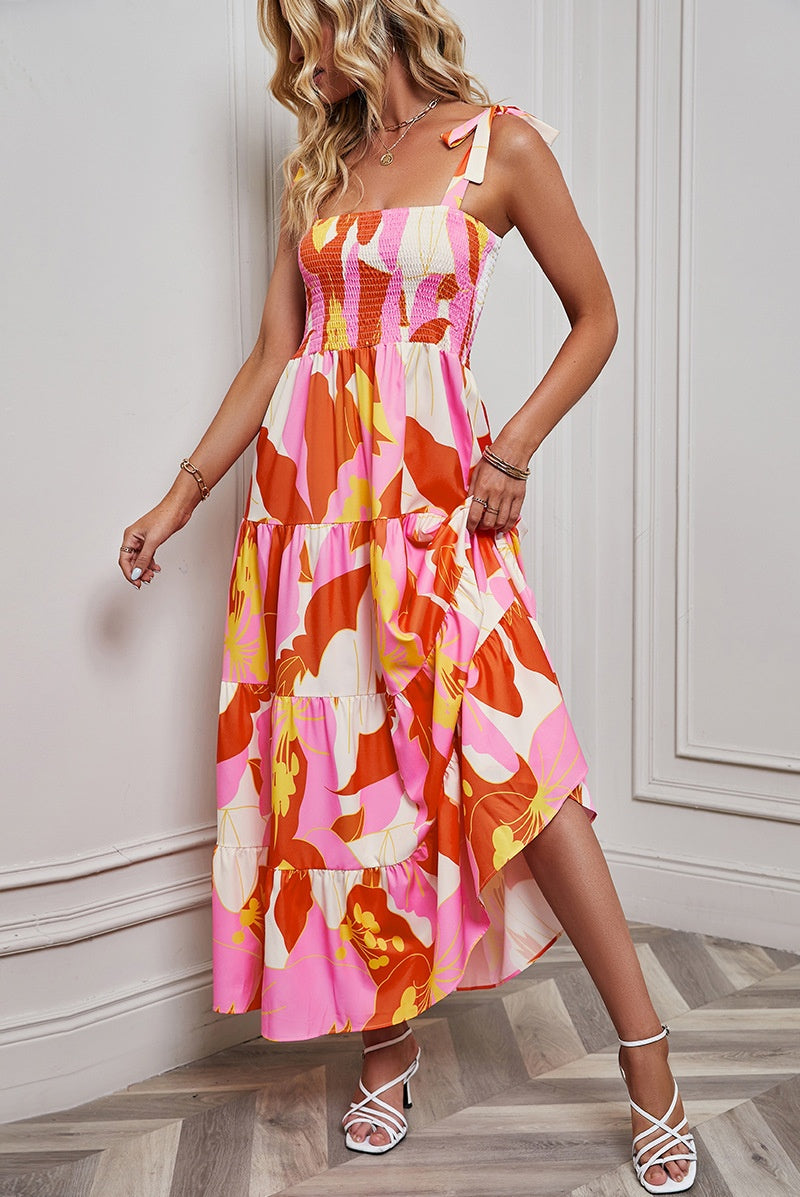 Backless beach-style printed dress