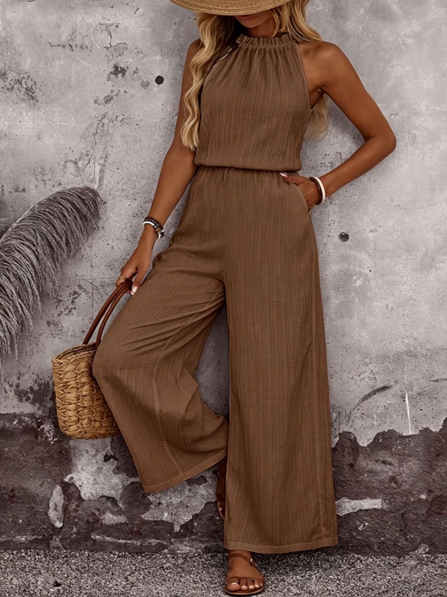 Women's Draped Collar Top and Casual Pants Set