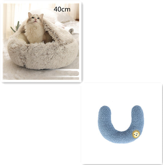 2-in-1 Dog and Cat Bed, Pet Winter Bed, Round Plush Warm Bed House, Soft Long Plush Pets Bed, Pet Products
