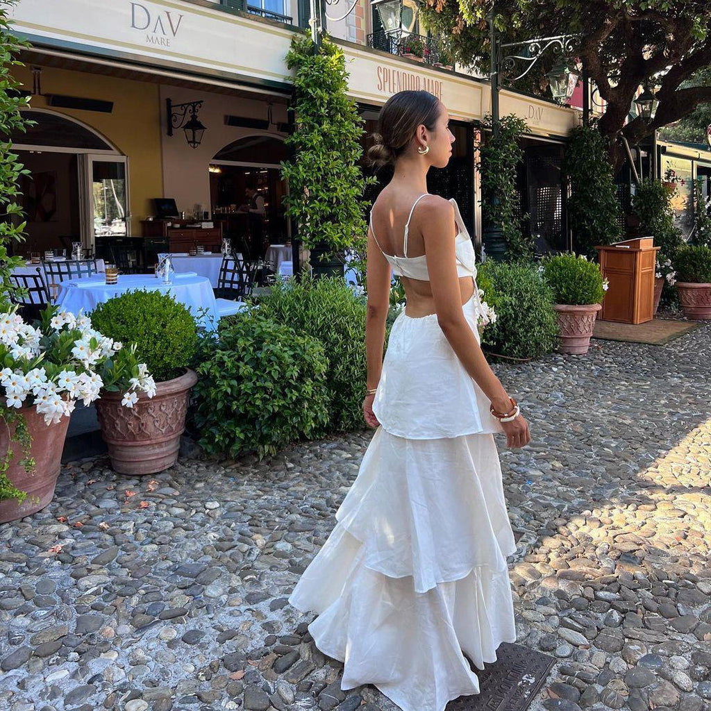 Robe nuisette sexy unie à volants dévoilant le ventre