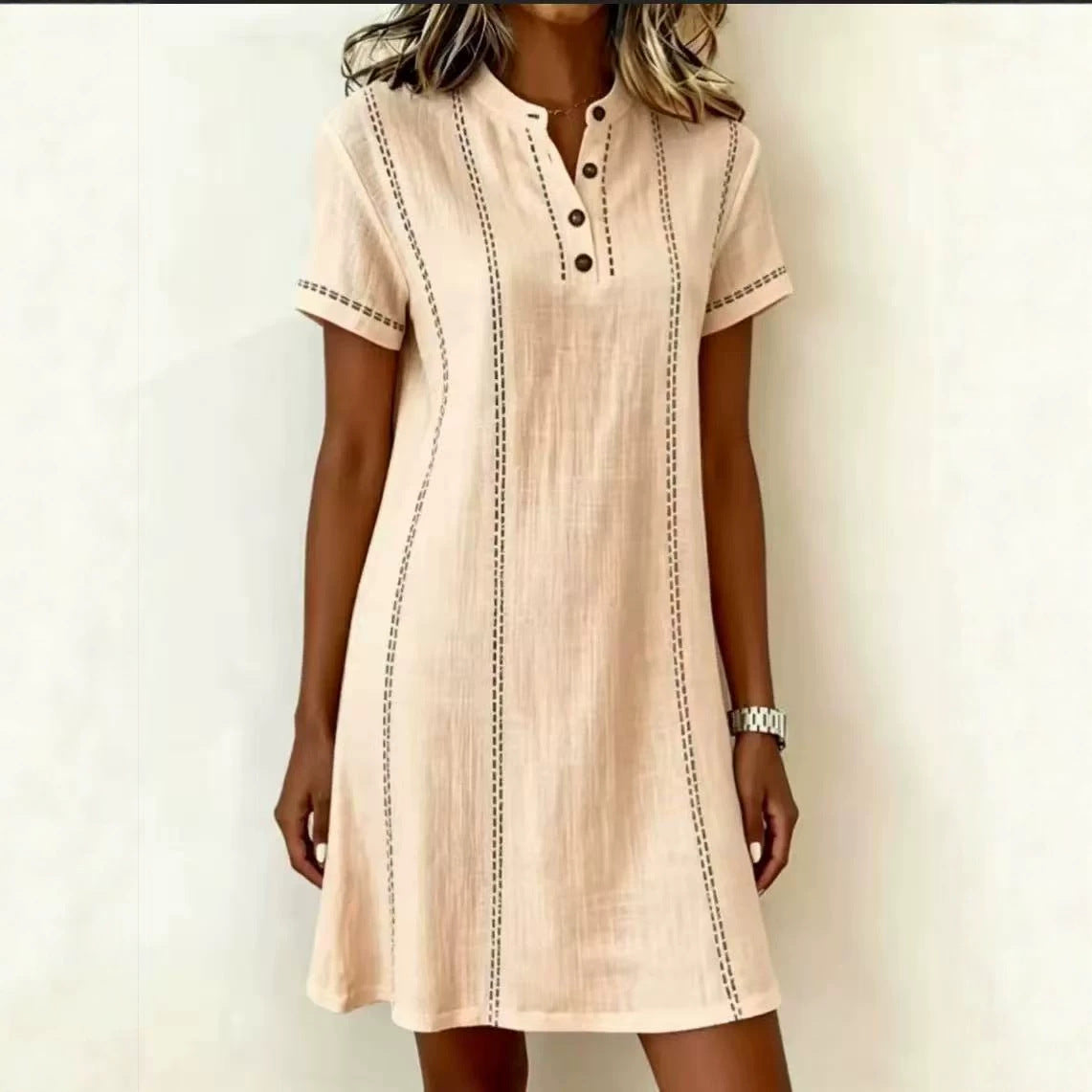 Robe ample décontractée à imprimé boutonnée et col montant