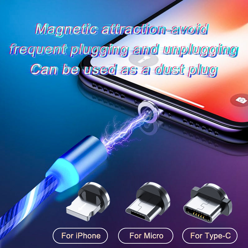 Magnetic Streamer Fast Charging Cable Lighting Micro USB Cable LED Magnet Charger Type-C Cable