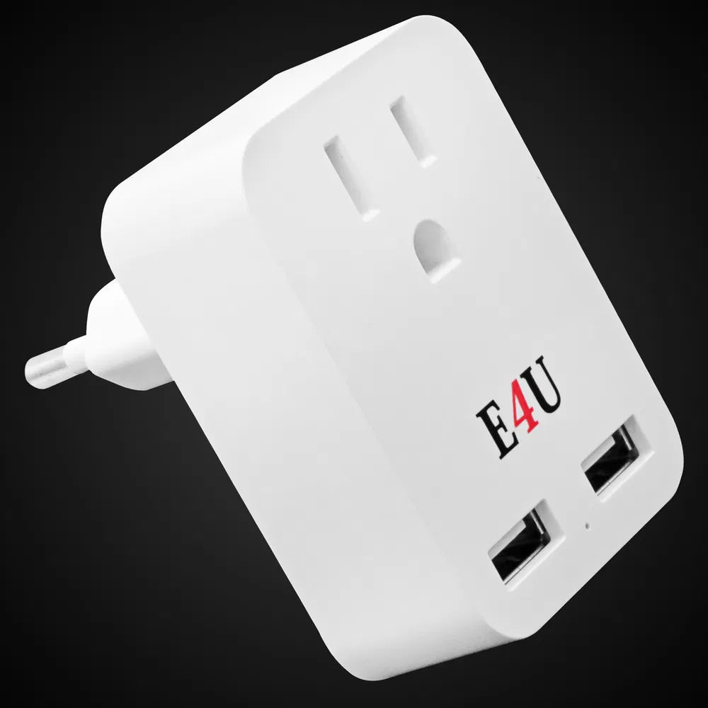European Travel Plug Adapter with 2 USB Ports, Universal Adapter for International Power Outlets