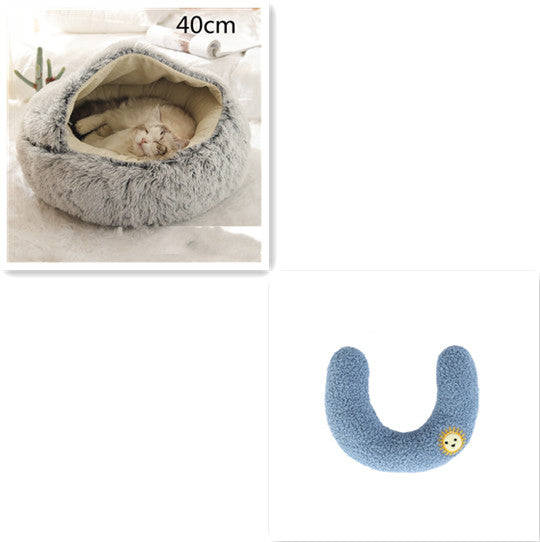 2-in-1 Dog and Cat Bed, Pet Winter Bed, Round Plush Warm Bed House, Soft Long Plush Pets Bed, Pet Products
