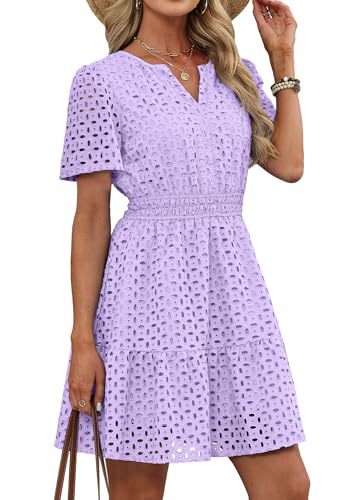 Women's Hollow-out Lace Short-sleeve Dress