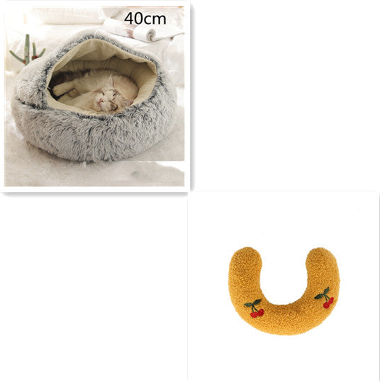 2-in-1 Dog and Cat Bed, Pet Winter Bed, Round Plush Warm Bed House, Soft Long Plush Pets Bed, Pet Products