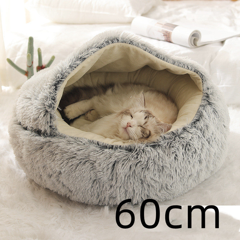 2-in-1 Dog and Cat Bed, Pet Winter Bed, Round Plush Warm Bed House, Soft Long Plush Pets Bed, Pet Products