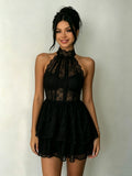 Lace backless mini dress