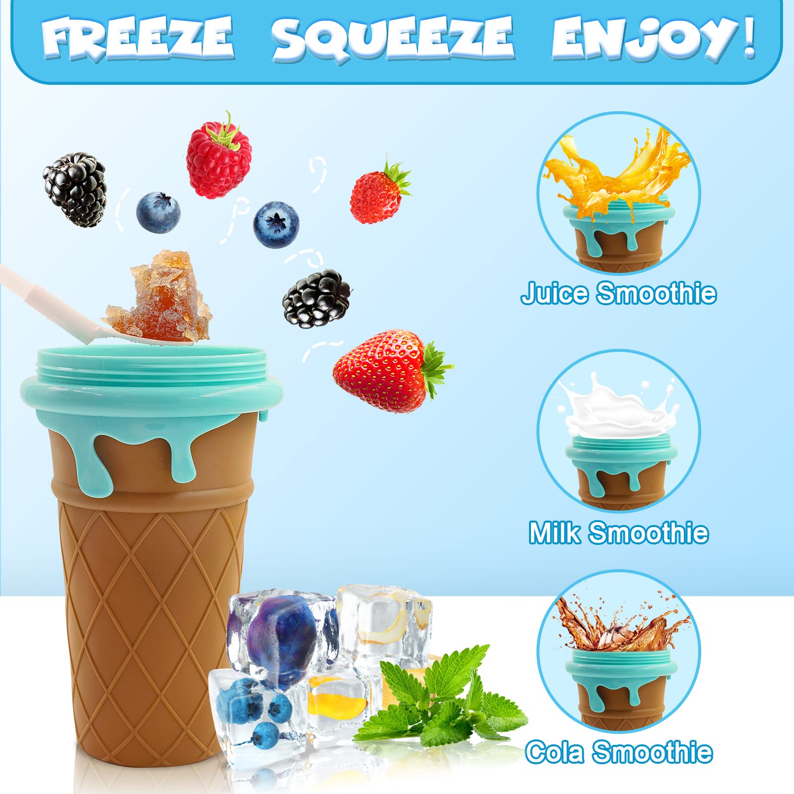 500ml Large Capacity Slushy Cup Summer Squeeze Homemade Juice Water Bottle Quick-Frozen Smoothie Sand Cup Pinch Fast Cooling Magic Ice Cream Slushy Maker Mug Kitchen Gadgets