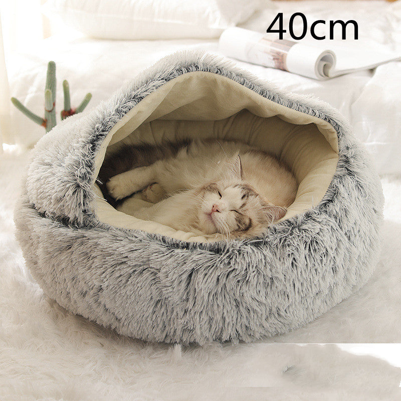 2-in-1 Dog and Cat Bed, Pet Winter Bed, Round Plush Warm Bed House, Soft Long Plush Pets Bed, Pet Products