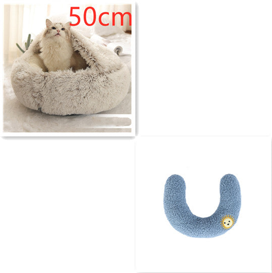 2-in-1 Dog and Cat Bed, Pet Winter Bed, Round Plush Warm Bed House, Soft Long Plush Pets Bed, Pet Products
