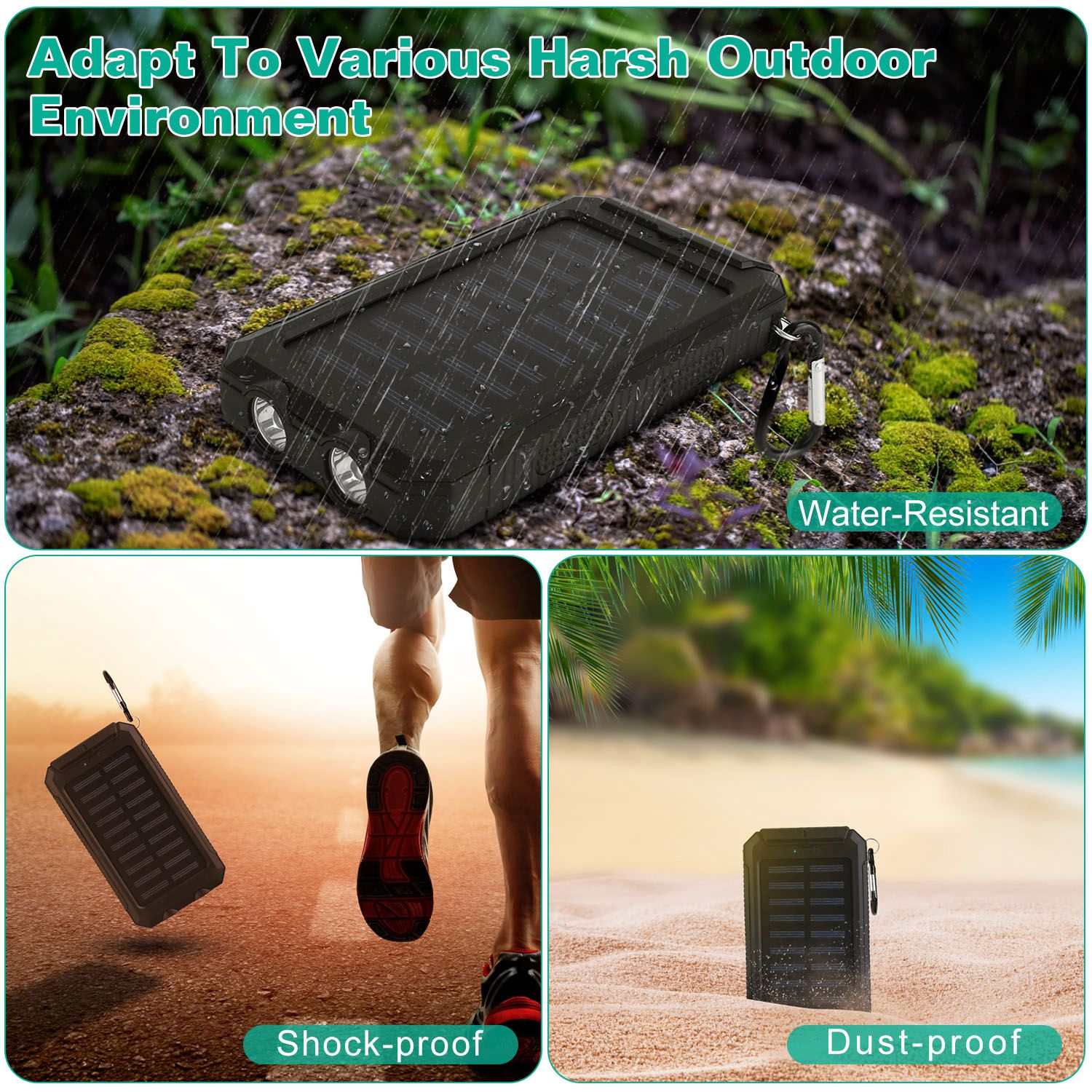 1Pc 1W mAh Solar Power Bank External Battery Pack Dual USB Interface Outdoor Charger With Battery Indicators SOS LED Lights Compass Camping Hiking