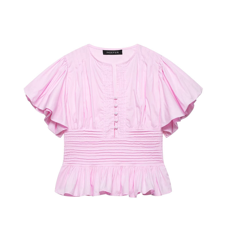 Ruffled Puff-Sleeve Blouse Top