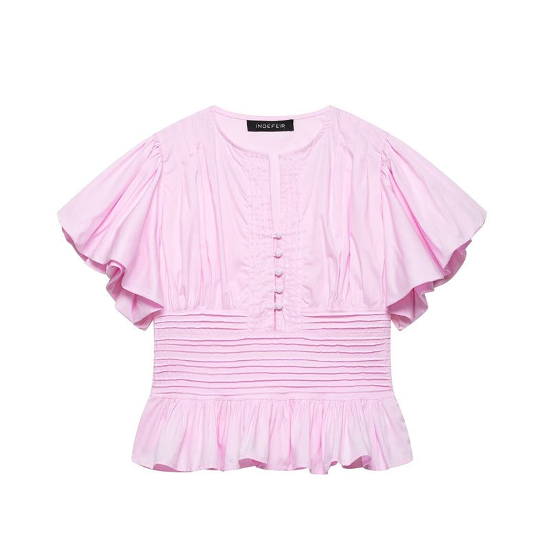 Ruffled Puff-Sleeve Blouse Top